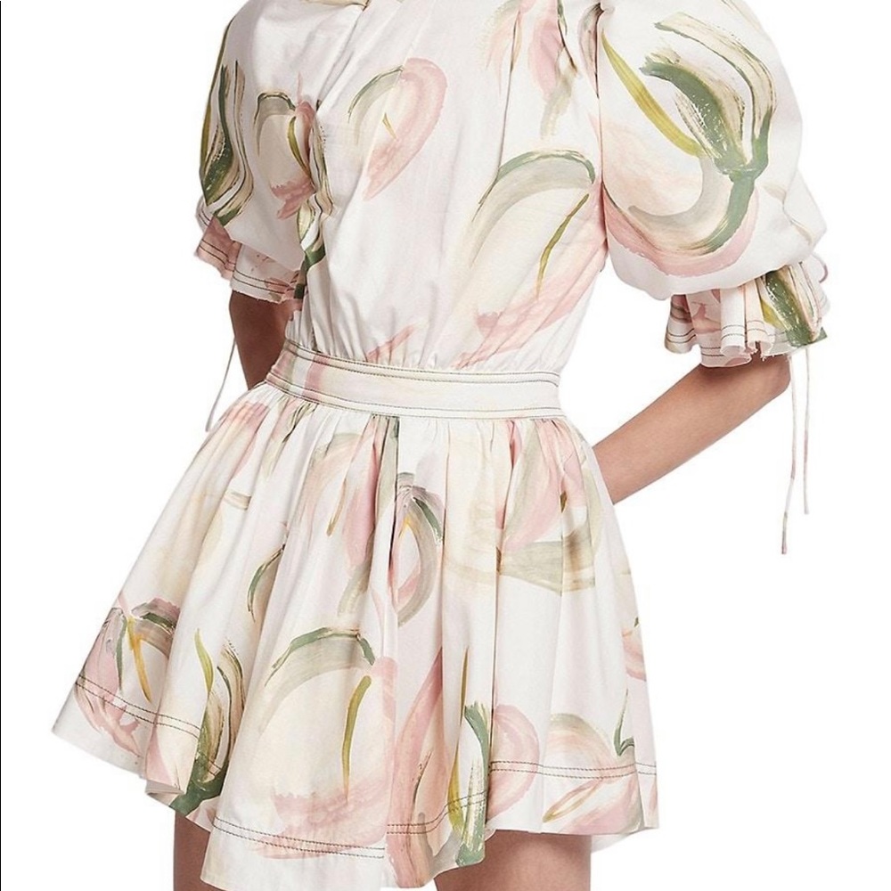 Aje Cotton imprint puff-sleeve mini dress